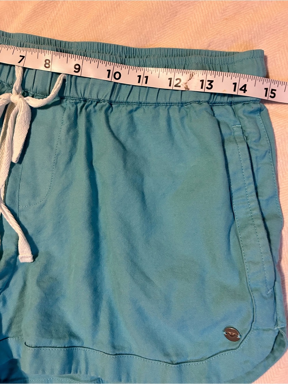 ROXY Juniors M Y2K Aqua Blue Beach Surf Shorts Elastic Waist Drawstring Summer - Picture 7 of 8